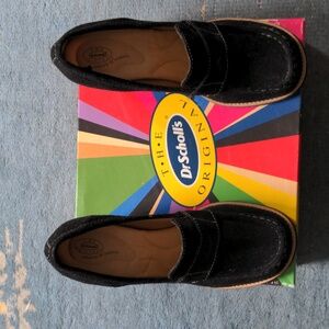 Dr. Scholl's Black Suede Women's Loafers, New, 9 1/2 M, Wedge Heels, Zenith
